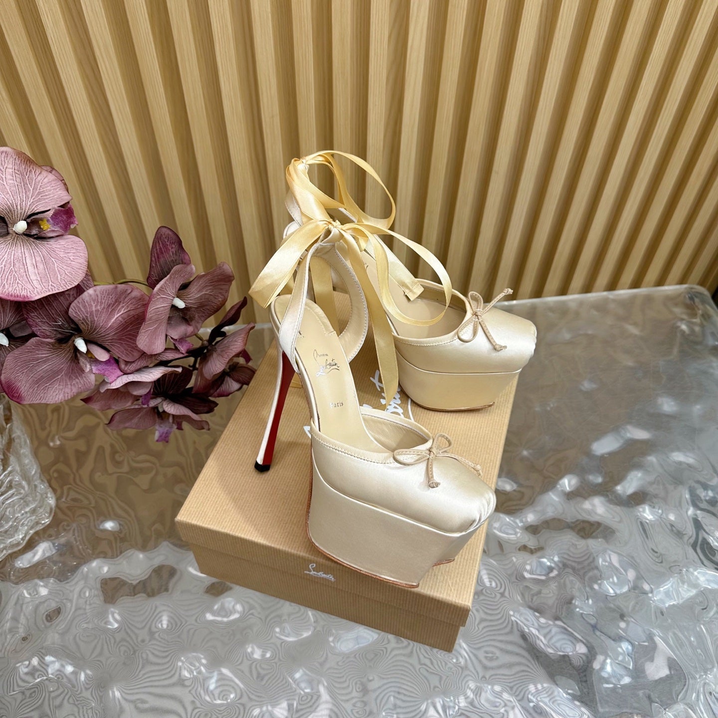 CASSIA LACE UP PLATFORM 155MM IN OFF WHITE SATIN