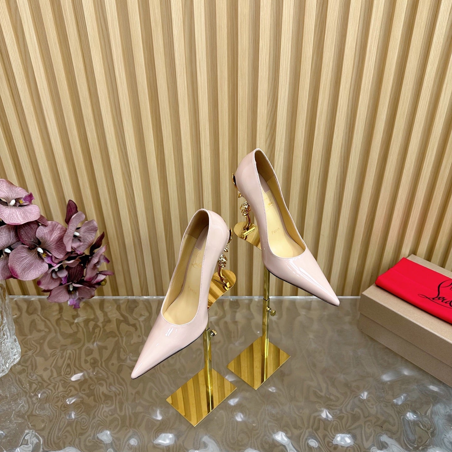 BELLAROSE KATE PUMPS 110MM IN BEIGE PATENT CALFSKIN