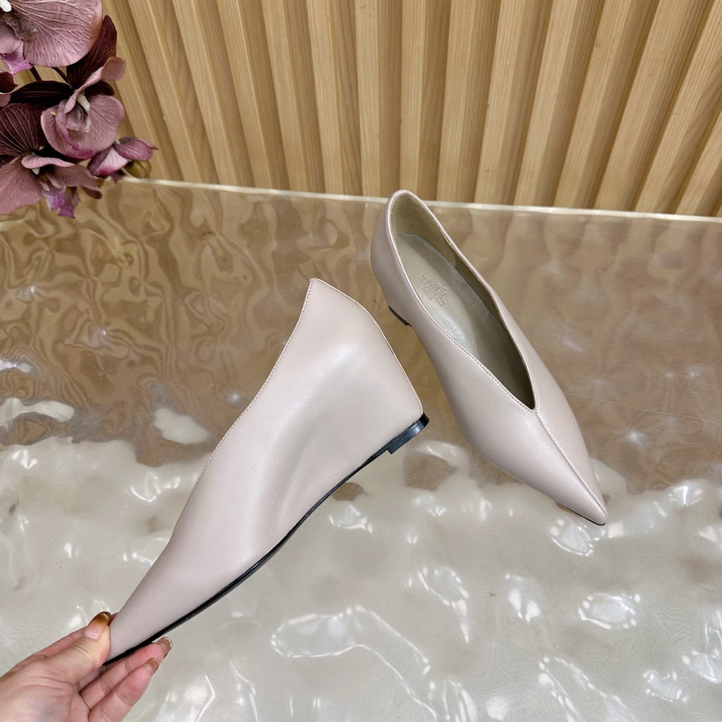 HM 25S HIGH-HEEL WEDGE SHOES 50 MM IN PALE PINK BEIGE LAMBSKIN