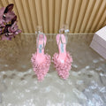 JIMMY CHOO 26S HIGH HEELS 100 MM IN PINK FABRIC AND LAMBSKIN CRYSTAL STRAPS