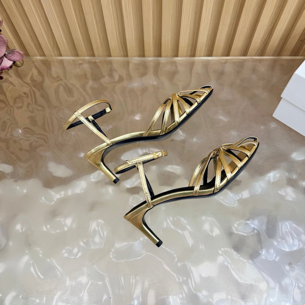 CELINE 26S TRIOMPHE STRAPPY HEELED SANDEL IN METALIC GOLD LABSKIN
