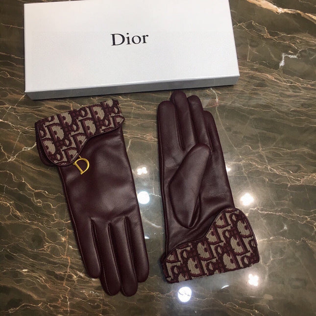 SADDLE GLOVES IN BURGUNDY RED LAMBSKIN MIX MONO JACQUARD FABRIC 427423