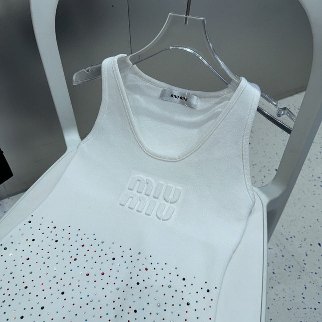 TANK TOP 640624 IN WHITE COTTON MUTILCOLOR CRYSTAL