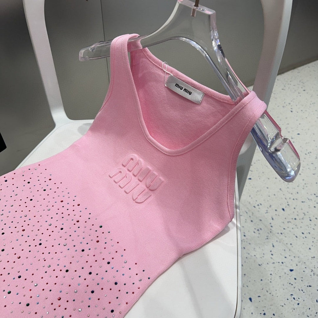 TANK TOP 640625 IN PINK COTTON MUTILCOLOR CRYSTAL