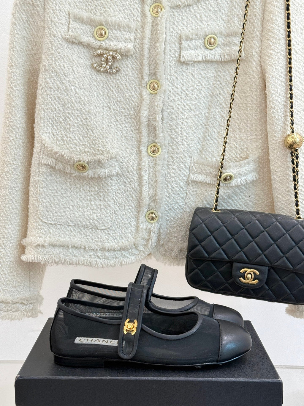 FLAT SHOES IN BLACK MESH MIX LAMBSKIN