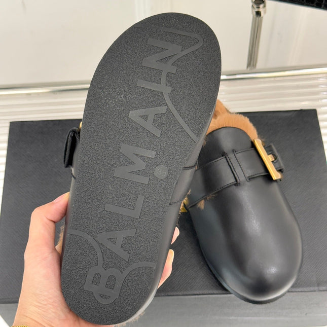 BALMAIN 26S ANTHEM MULES IN BLACK CALFSKIN