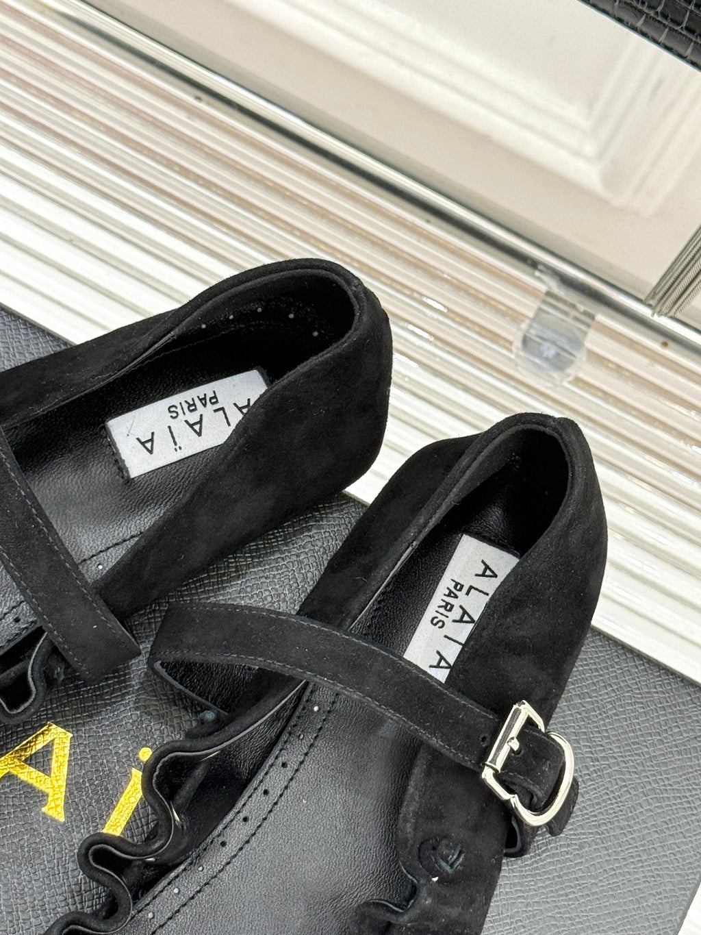 ALAIA 26S MARY JANE FLATS IN BLACK SUEDE WITH BOW