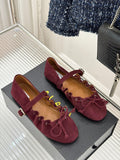ALAIA 26S MARY JANE FLATS IN DARK RED SUEDE WITH BOW