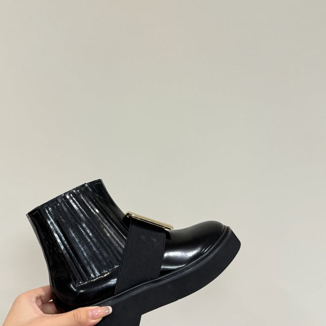 VIV' RANGERS CHELSEA BOOTIES IN BLACK CALFSKIN GOLD BUCKLE