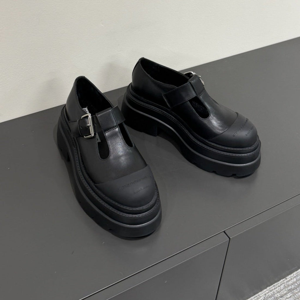 PLATFORM PATCHWWORK MARY JANE IN BLACK CALFSKIN