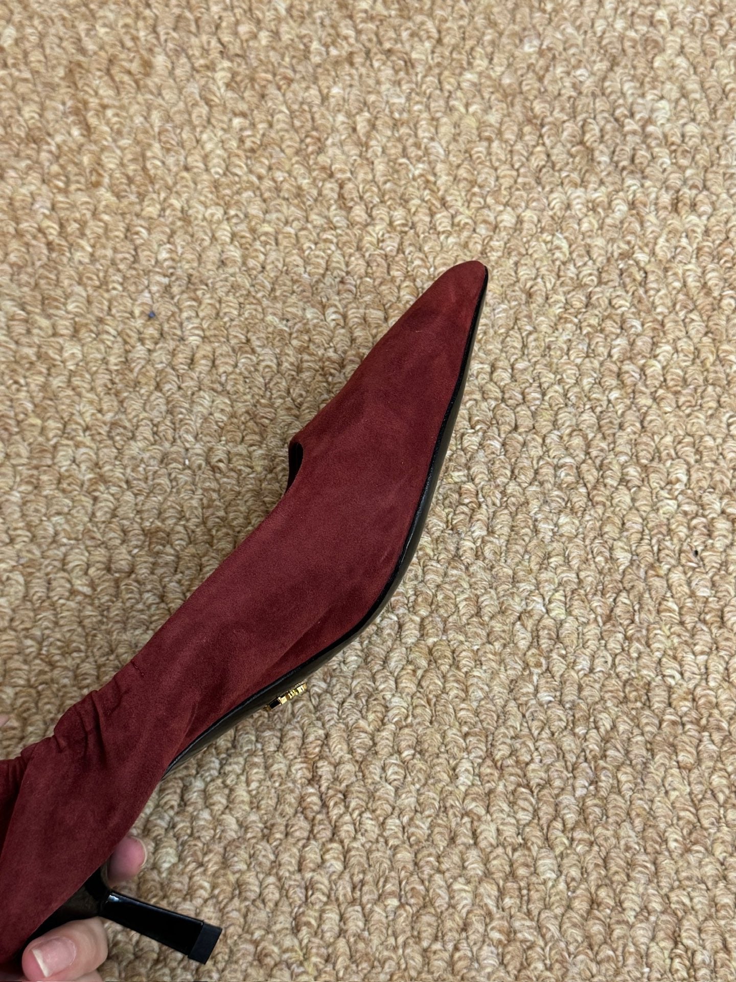 PRADA 26S POINTED TOE PUMPS 50MM IN DARK RED SUEDE