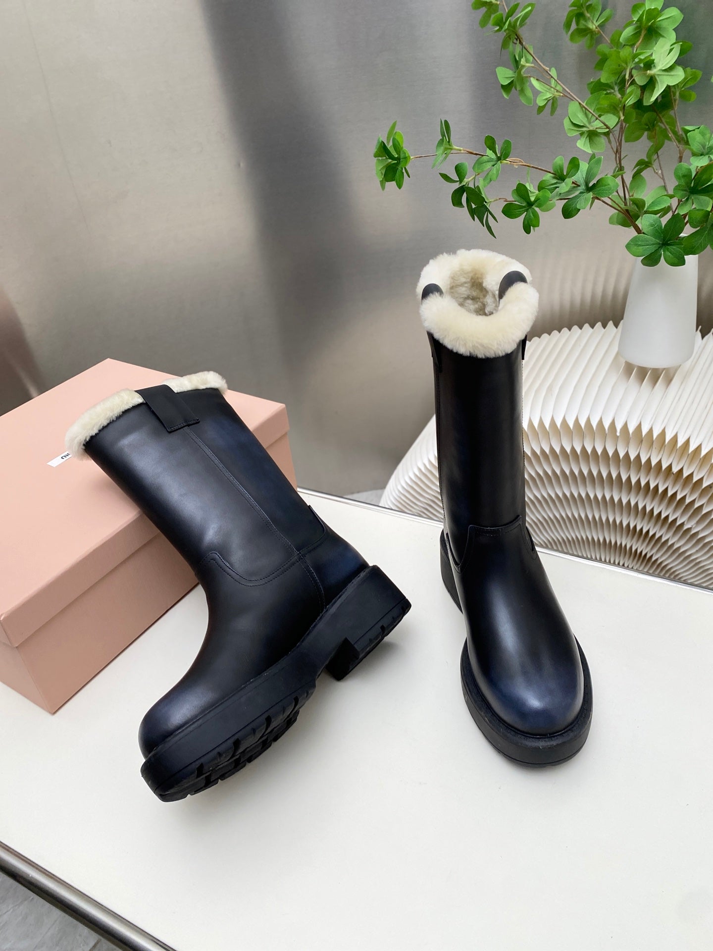 MIUMIU 26S MID CALF BOOT IN BLACK CALFSKIN