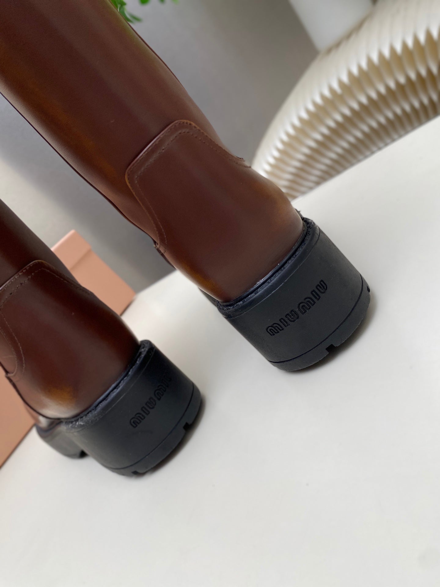 MIUMIU 26S MID CALF BOOT IN DARK BROWN CALFSKIN