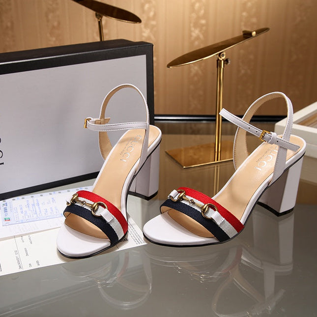 GG HIGH HEELS SANDAL 80 IN WHITE CALFSKIN MIX FABRIC