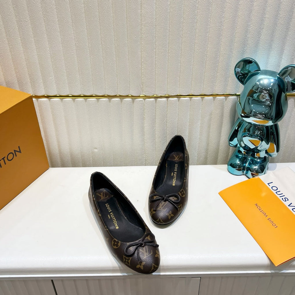 LV 26S BALLET FLATS IN DARK BROWN MONOGRAM CANVAS WITH BOW