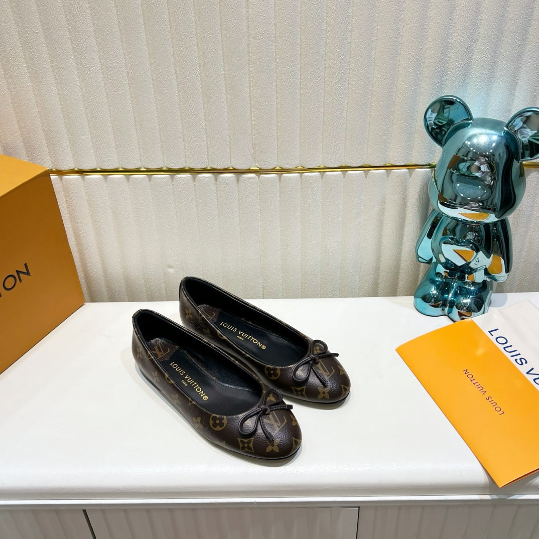 LV 26S BALLET FLATS IN DARK BROWN MONOGRAM CANVAS WITH BOW