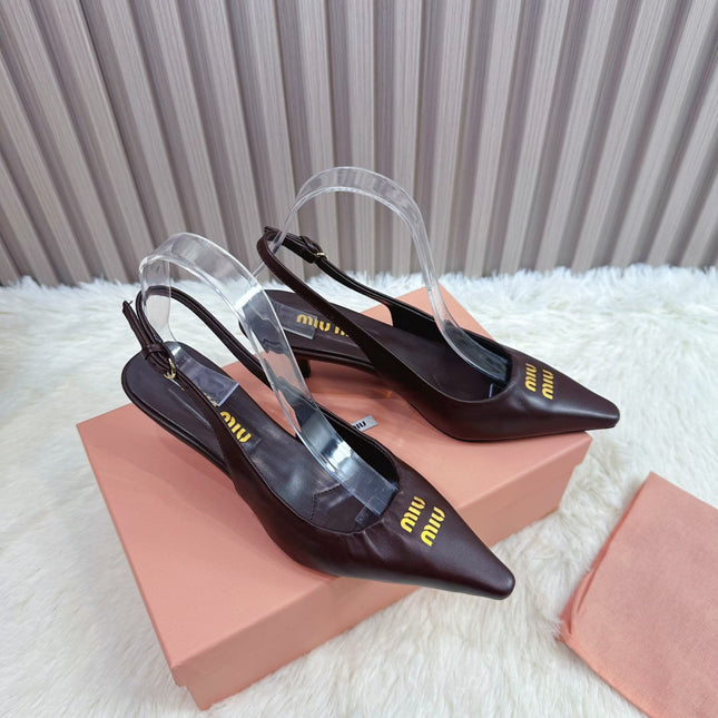 POINTED-TOE SLINGBACK IN MAHOGANY LAMBSKIN