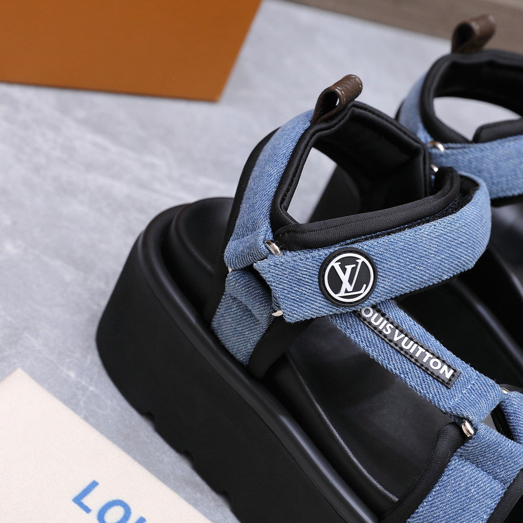 LV 26S CHAMELEON PLATFORM SANDALS 60MM IN BLUE DENIM AND EVA