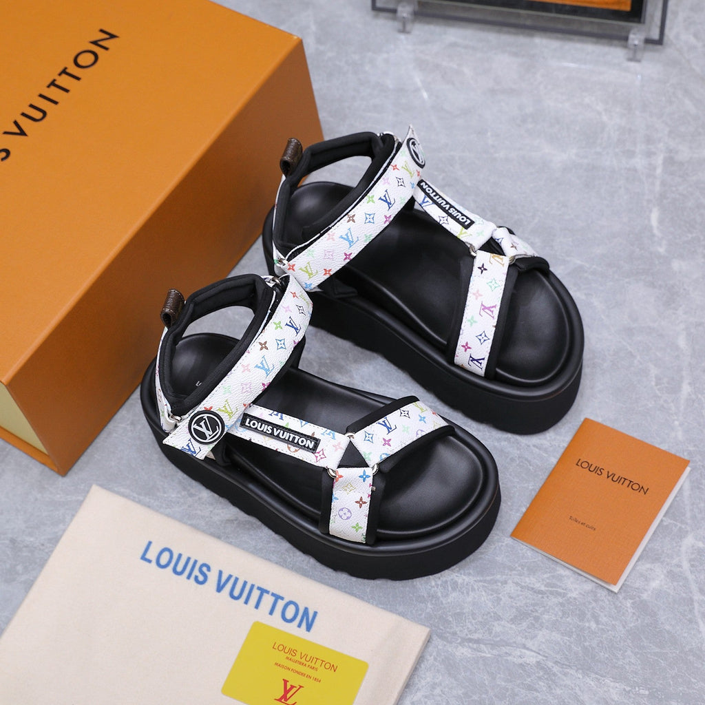 LV 26S CHAMELEON PLATFORM SANDALS 60MM IN WHITE MONOGRAM CALFSKIN AND EVA