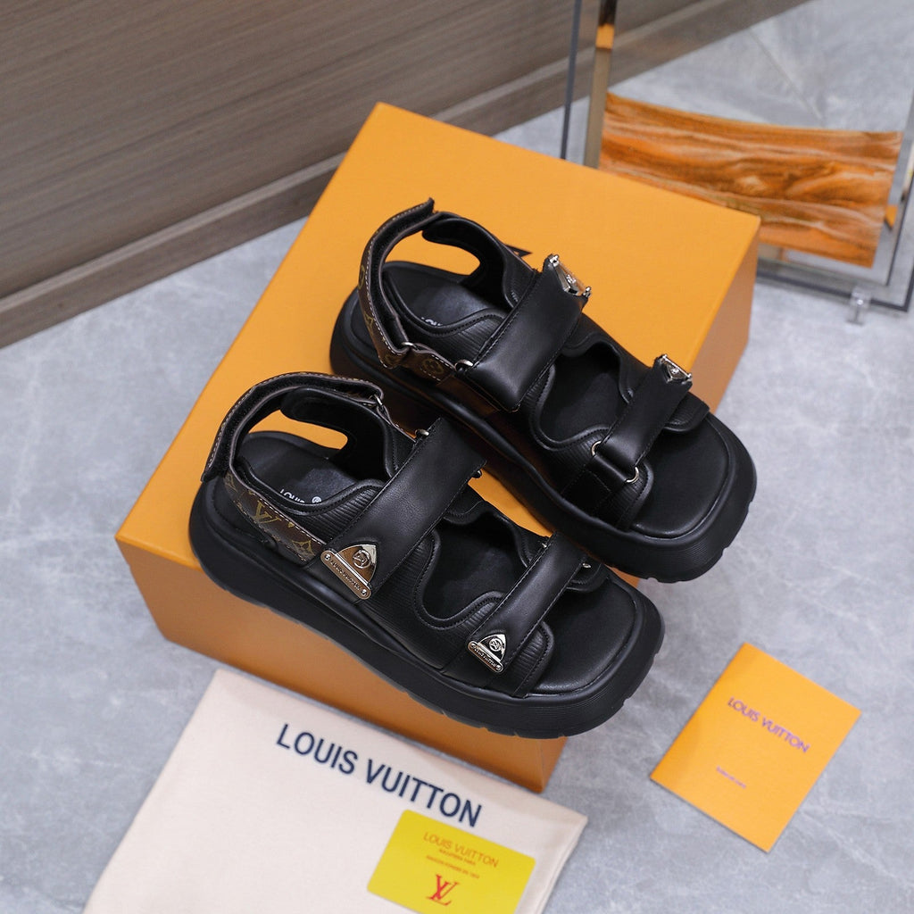 LV 26S CHAMELEON SANDALS 60MM IN BLACK CALFSKIN AND EVA