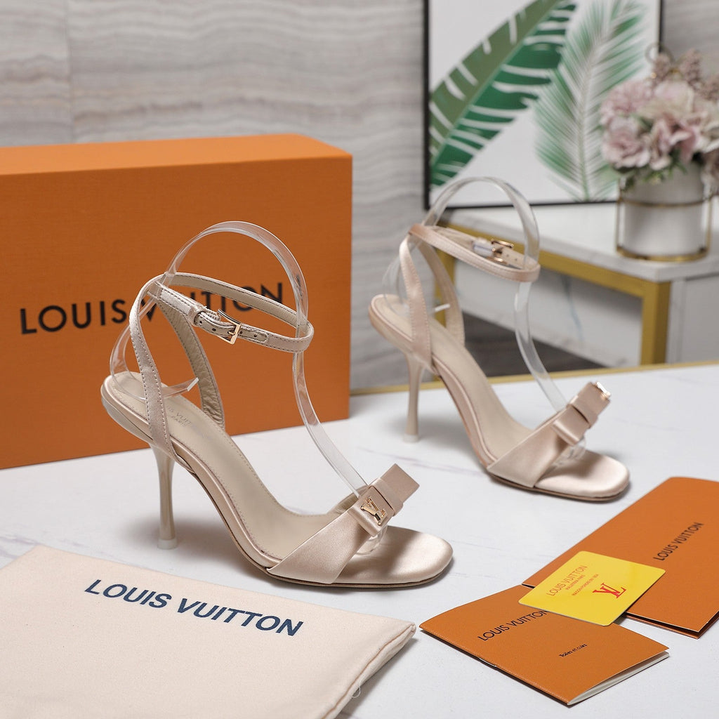 LV 26S 6AM SANDALS 90MM IN NUDE PINK SATIN WITH BOW