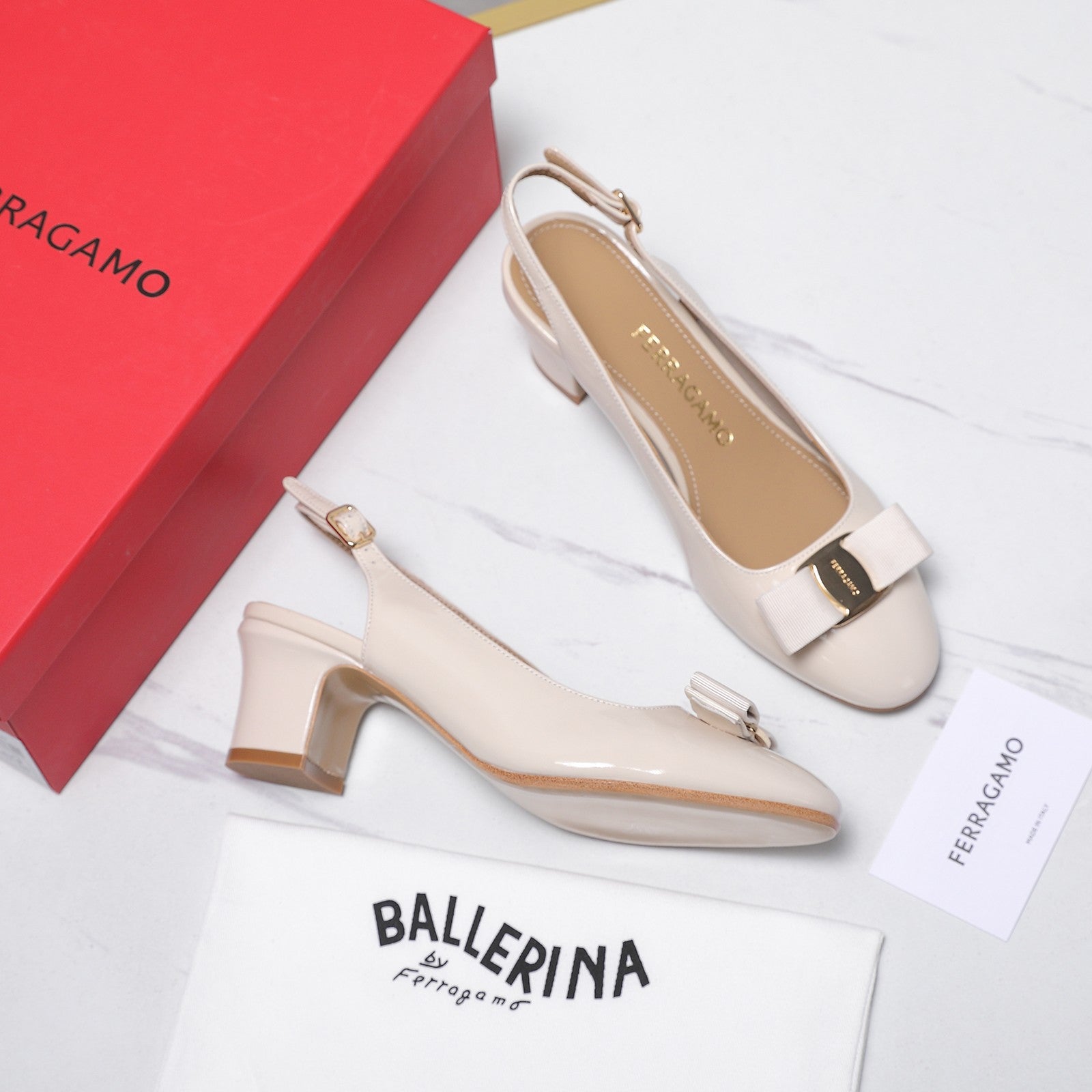 LV 26S SLINGBACK PUMPS 55MM IN NUDE BEIGE PATENT CALFSKIN WITH BOW