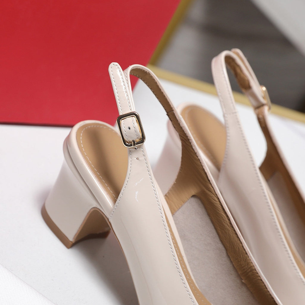 LV 26S SLINGBACK PUMPS 55MM IN NUDE BEIGE PATENT CALFSKIN WITH BOW