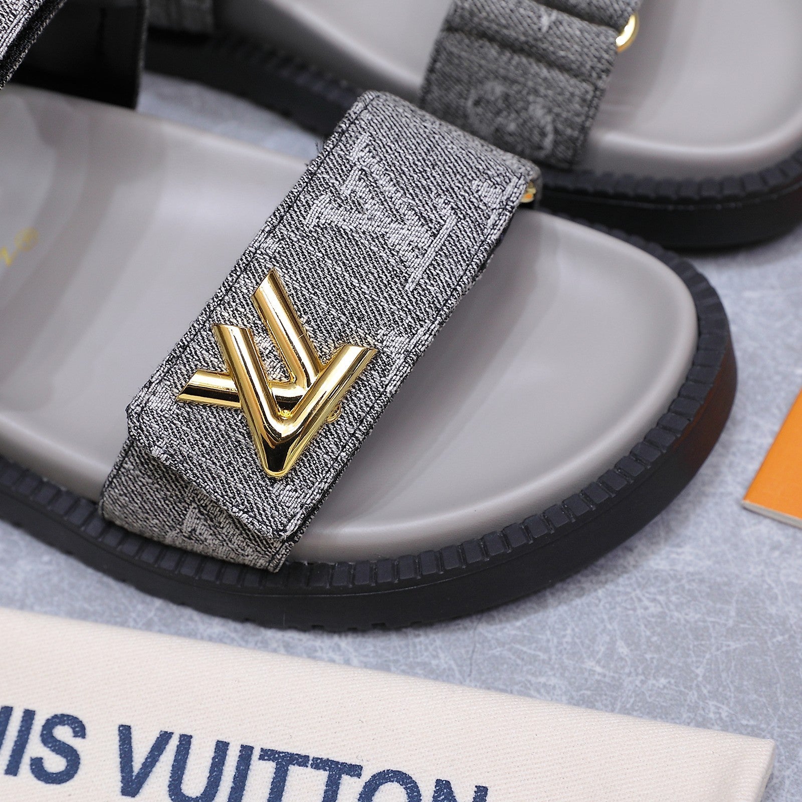 LV 26S SANDALS IN GREY MONOGRAM COATED DENIM GOLD HARDWARE