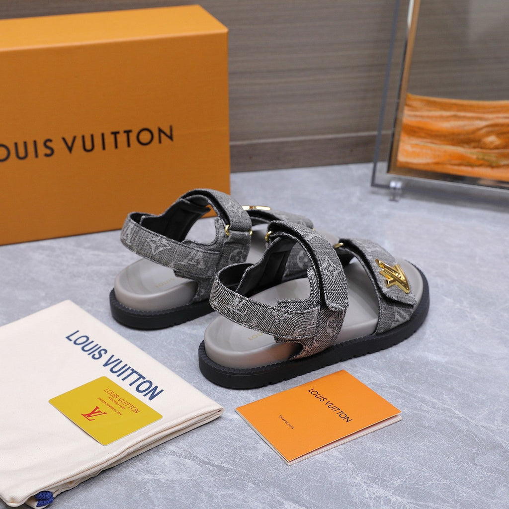 LV 26S SANDALS IN GREY MONOGRAM COATED DENIM GOLD HARDWARE