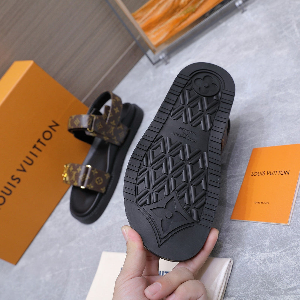 LV 26S SANDALS IN DARK BROWN MONOGRAM COATED CALFSKIN GOLD HARDWARE