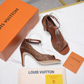 LV 26S GALA SANDAL 85MM IN ORANGE BROWN MESH WITH WITH RHINESTONES