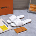 LV 26S FLAT SLIDE SANDALS IN WHITE CALFSKIN EMBOSSED MONOGRAM LOGO