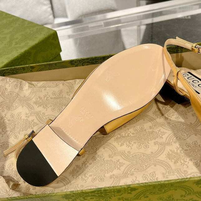 GG CRYSTALS SLINGBACK BALLET METALLIC GOLD CALFSKIN