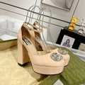 HIGH SANDAL SQUARE HEEL 12 CM IN TAN BEIGA CALFSKIN