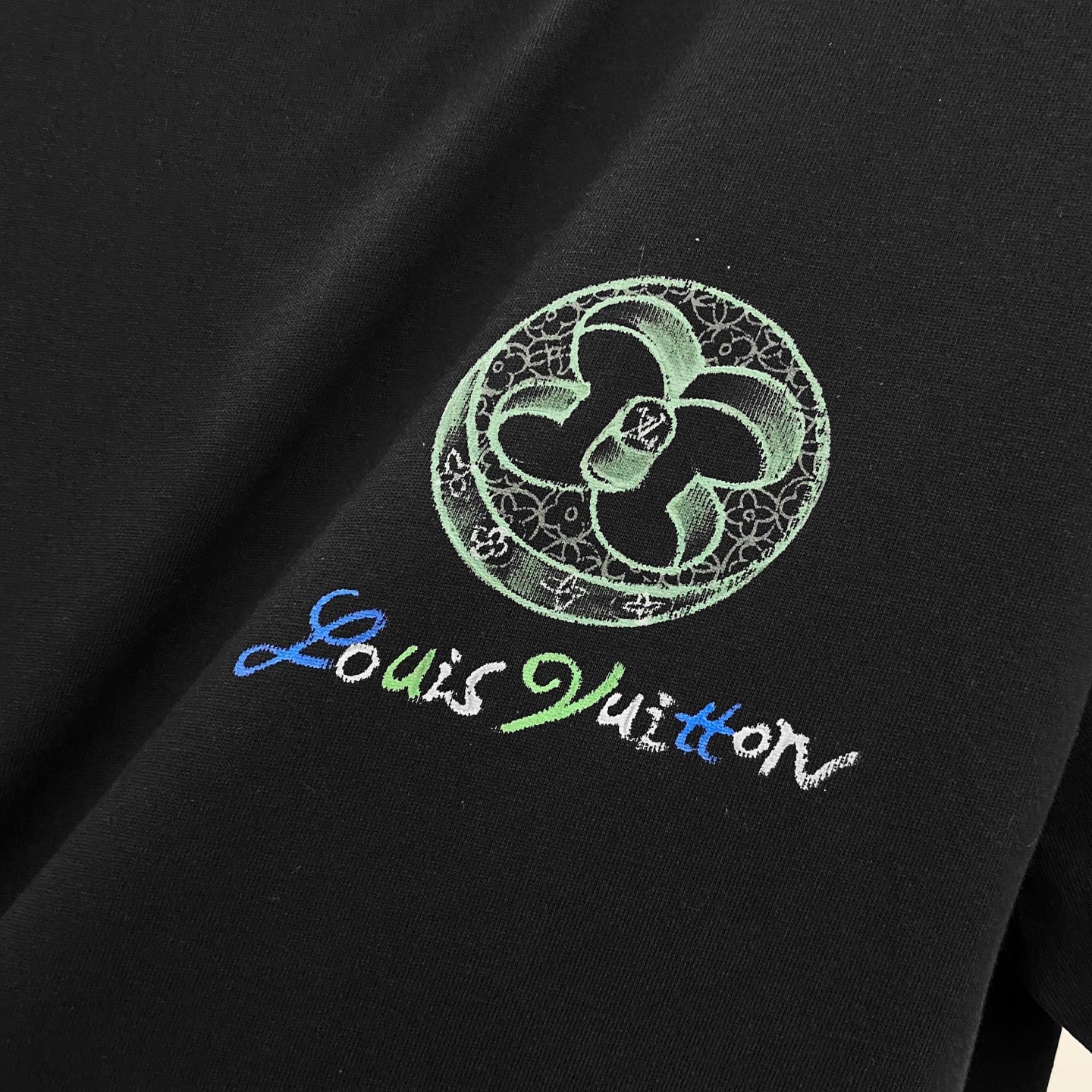 LV T-SHIRT BLACK COTTON HAND-PAINTED LOGO 238850
