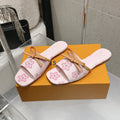 LV 26S FLAT SLIDES IN LIGHT PINK CANVAS WITH PINK BLOSSOM PRINT