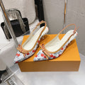 LV 26S SLINGBACK PUMPS IN WHITE MONOGRAM CANVAS WITH CHERRY PRINT AND CALFSKIN BOW
