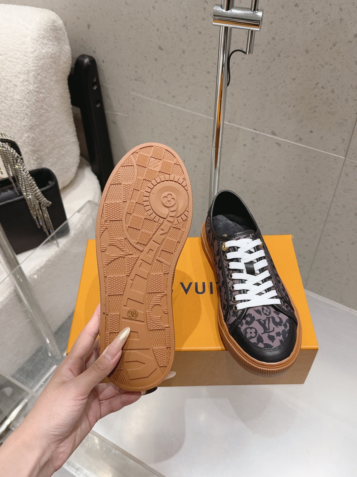 LV 26S LOW TOP SNEAKERS IN PURPLE MONOGRAM CANVAS AND BLACK CALFSKIN TRIM