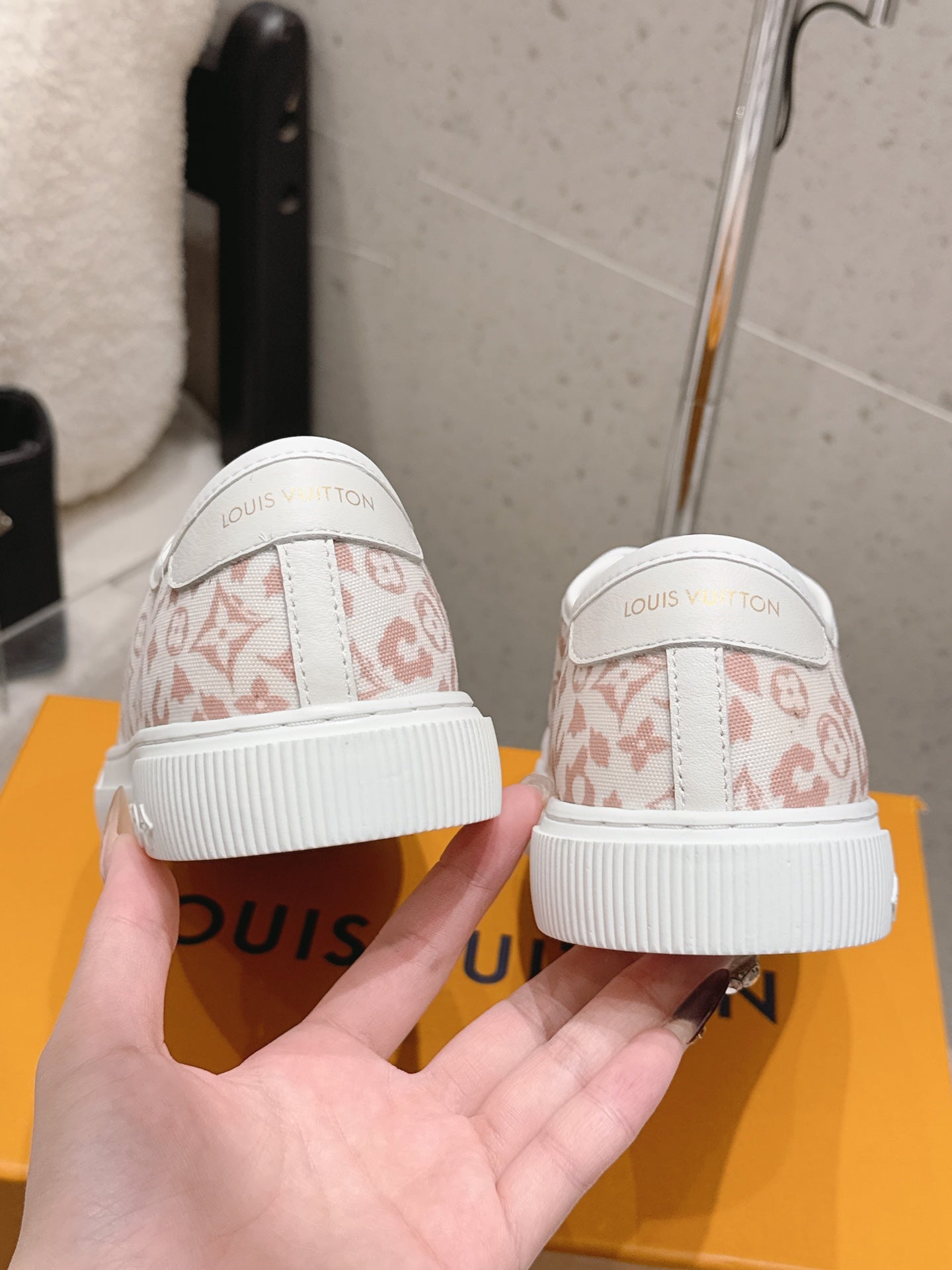 LV 26S LOW TOP SNEAKERS IN PINK MONOGRAM CANVAS AND WHITE CALFSKIN TRIM