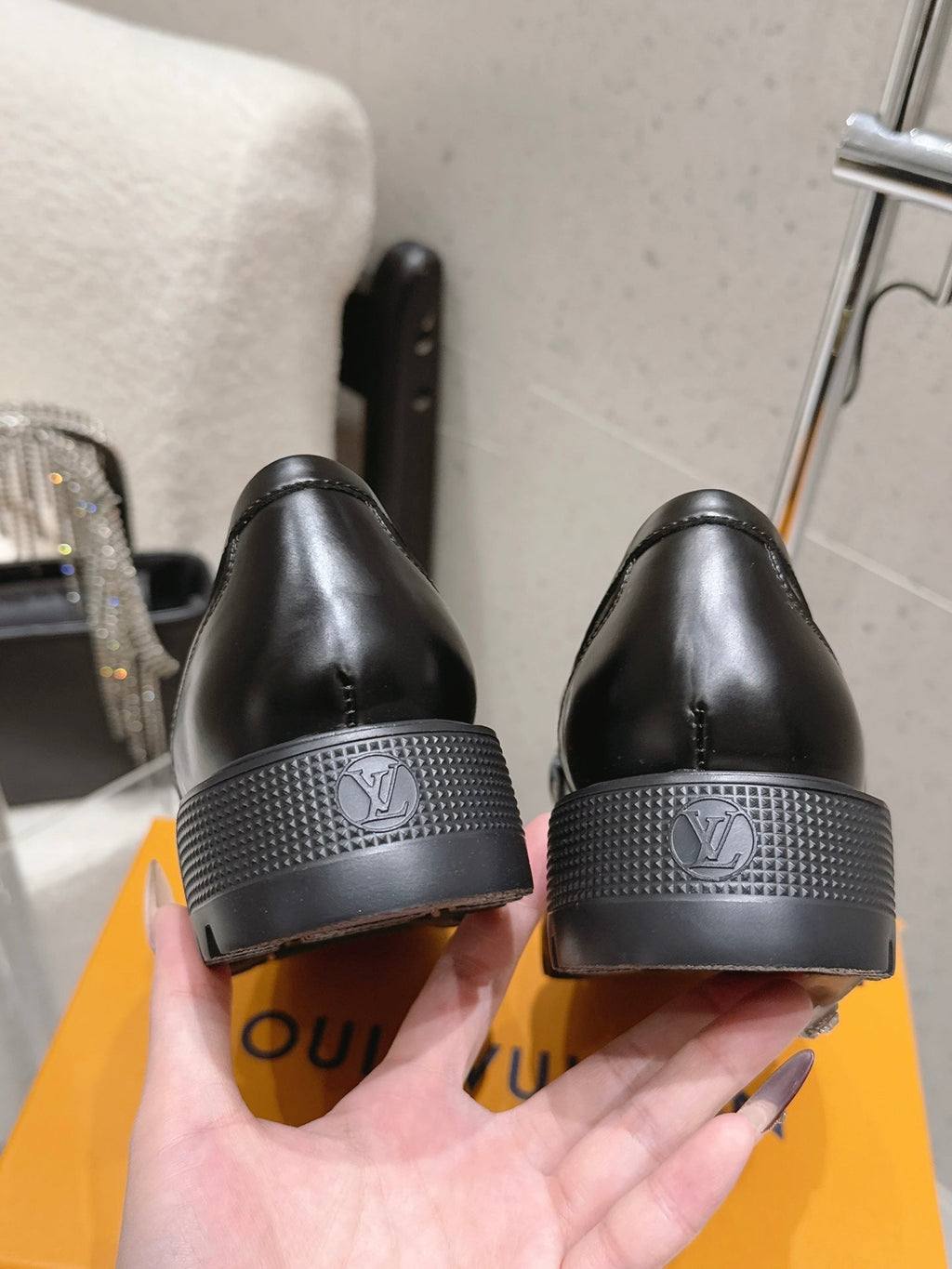 LV 26S PLATFORM LOAFERS IN BLACK CALFSKIN AND BROWN MONOGRAM CANVAS GOLD HARDWARE