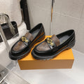 LV 26S PLATFORM LOAFERS IN BLACK CALFSKIN AND BROWN MONOGRAM CANVAS GOLD HARDWARE