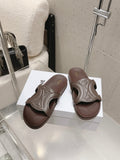 CELINE 26S TRIOMPHE SLIDES IN DARK BROWN CALFSKIN