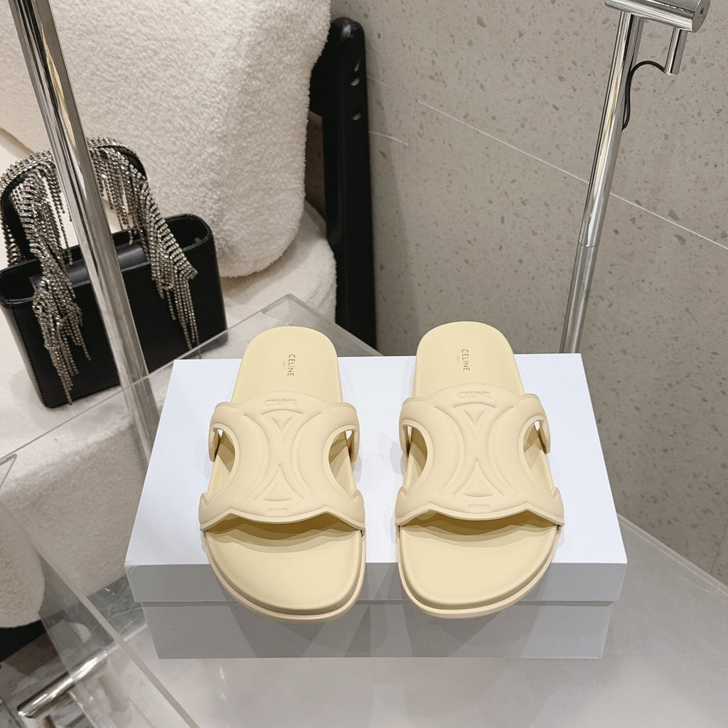 CELINE 26S TRIOMPHE SLIDES IN PASTEL YELLOW CALFSKIN