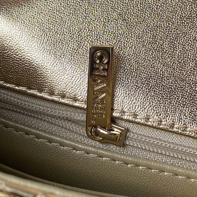 CC MINI 19 FLAP BAG IN GOLDEN METALLIC CALFSKIN WITH STRAP