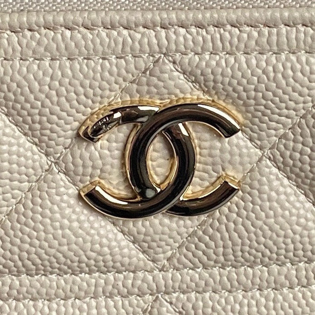 COSMETIC BAG 19 IN CREAM GRAINED CALFSKIN GOLD HARDWARE
