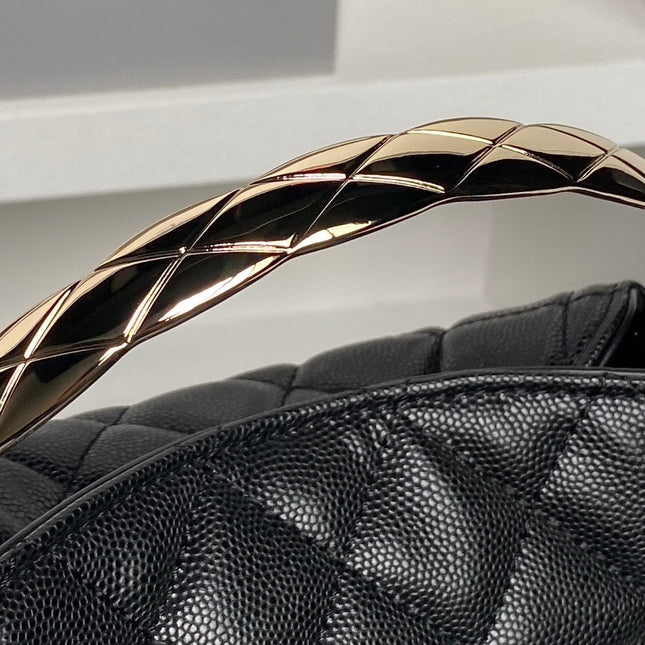 CHANEL 25S COCO CRUSH HANDLE BAG 19 IN BLACK CAVIAR LEATHER