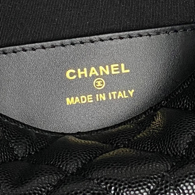 CHANEL 25S COCO CRUSH HANDLE BAG 19 IN BLACK CAVIAR LEATHER