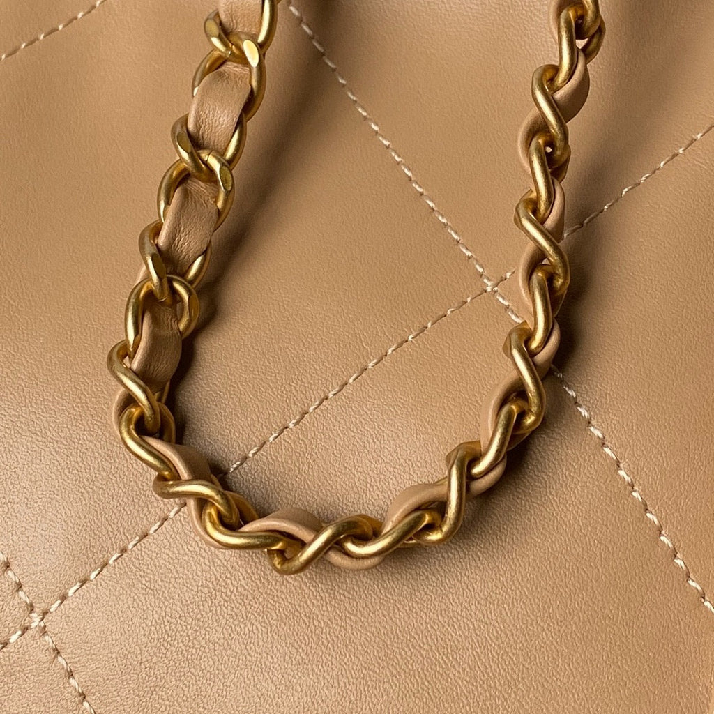 CHANEL 25S TOTE BAG 28 IN LIGHT BROWN CALFSKIN WITH GOLD HARDWARE