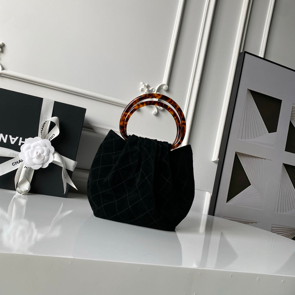 CHANEL 26S HAND BAG 24 IN BLACK SUEDE