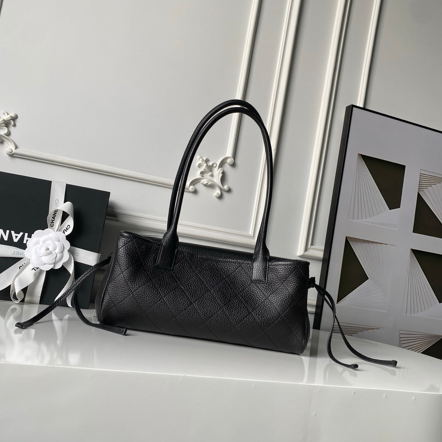 CHANEL 26S BOWLING BAGUETTE BAG 30CM IN BLACK CAVIAR CALFSKIN